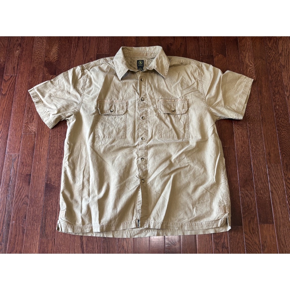 Aigle Mens XL Tan Linen Cotton Utility Shirt Short Sleeve Button Down